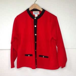 Vintage Red Sweater Cardigan Tally-Ho Black Knit
